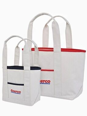 VIRAL Costco Canvas Tote Bags Set of 2 White & Red Tote Bags NWT
